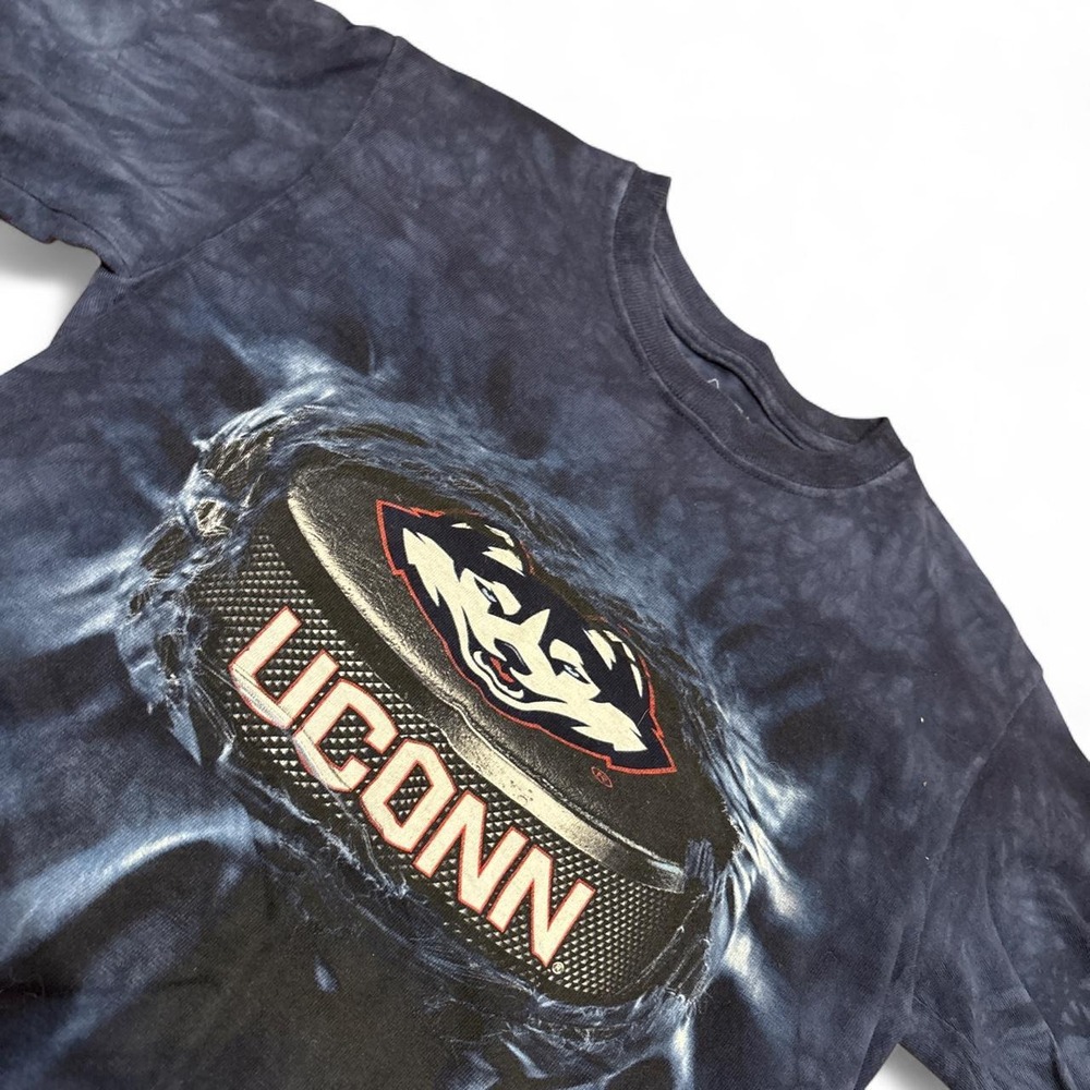 UConn Huskies Hockey Puck Tie Dye Graphic T-Shirt Blue NCAA The Mountain Large